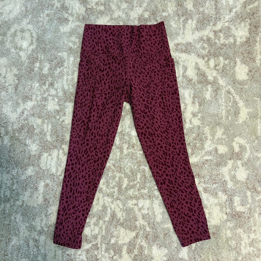 ATHLETA - Fuscia Cheeta Printed 7/8 Tight Legging Salutation Stash Pocket SMALL